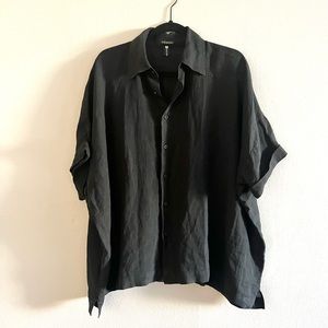 Eskandar Black Linen Short Sleeve Button Up Shirt